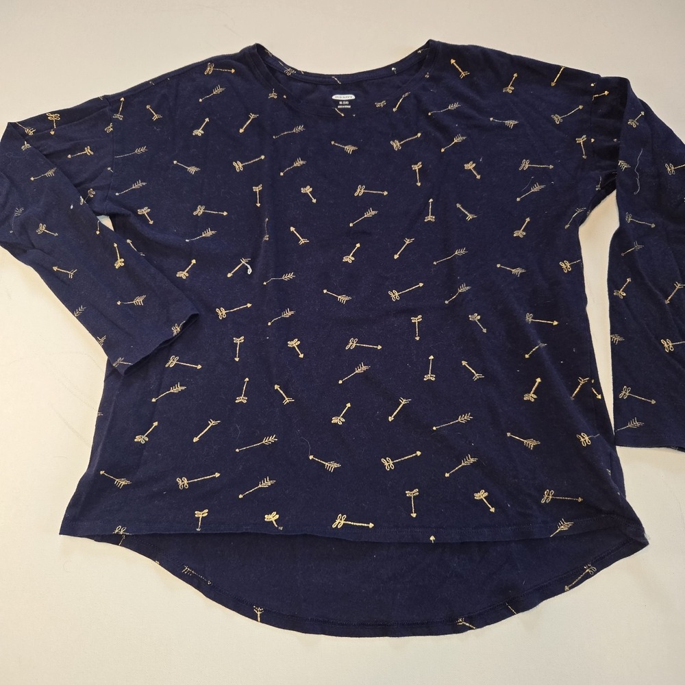 Old Navy Dark Blue Long Sleeve Top with Gold Arrows Print Size Girls Youth 14 XL